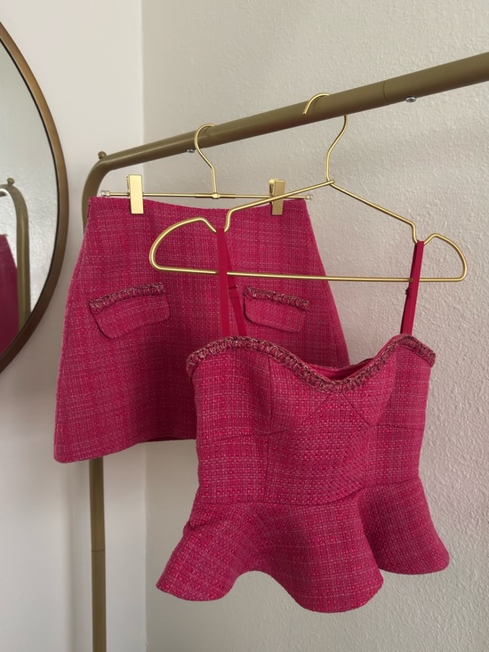 Dresses & Skirts - Pink Tweed Peplum Skirt and Bustier Set